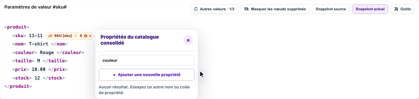 Création manuelle d’une propriété depuis une valeur du snapshot