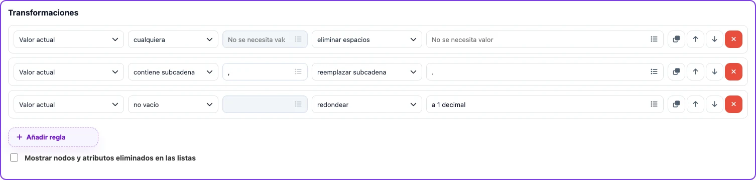 Transformaciones secuenciales del precio antes de importar al catálogo