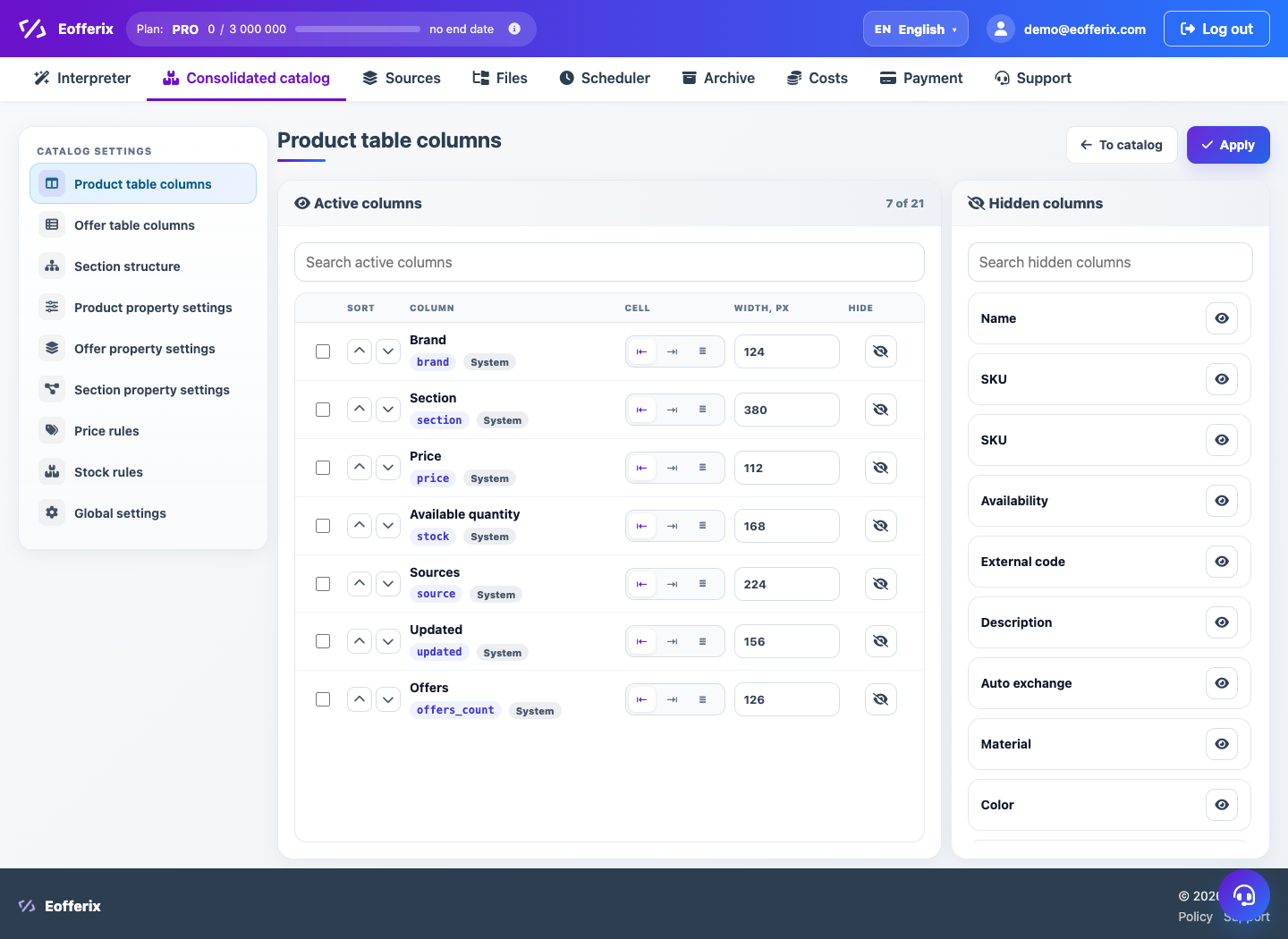 Unified Catalog settings — Eofferix