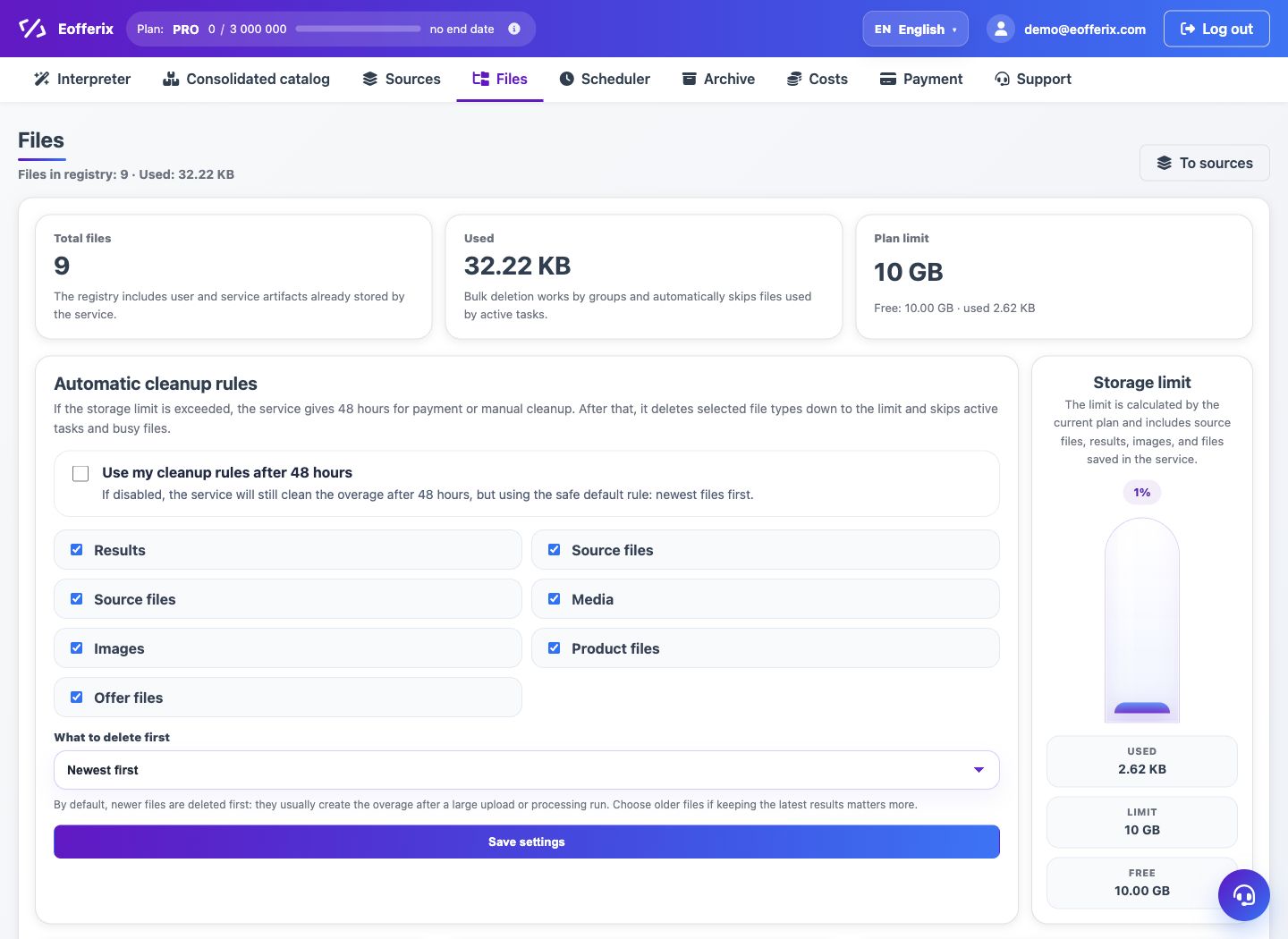 Section Files and storage control — Eofferix