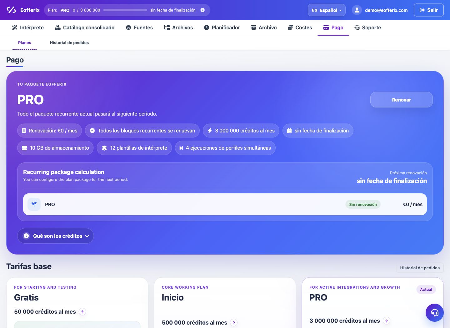 Opciones de tarifas adicionales — Eofferix