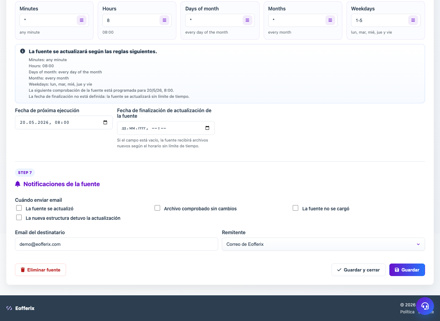 Notificaciones de origen — Eofferix
