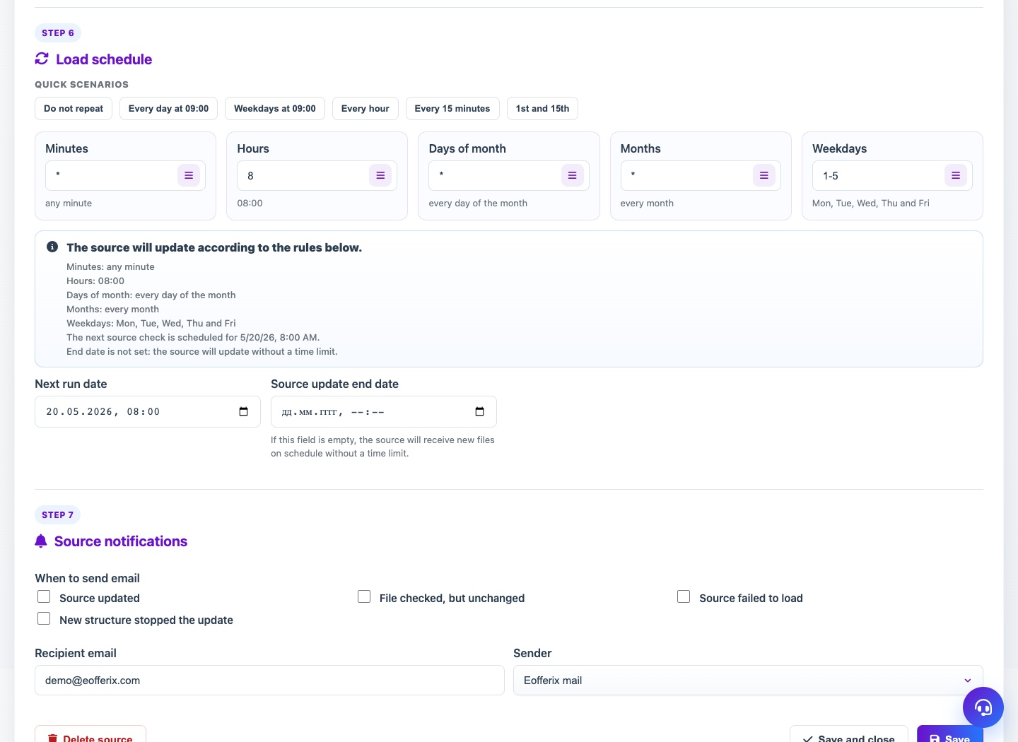 Profile schedule — Eofferix