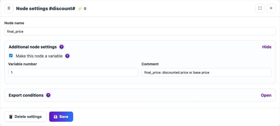 Configuring final_price as a variable