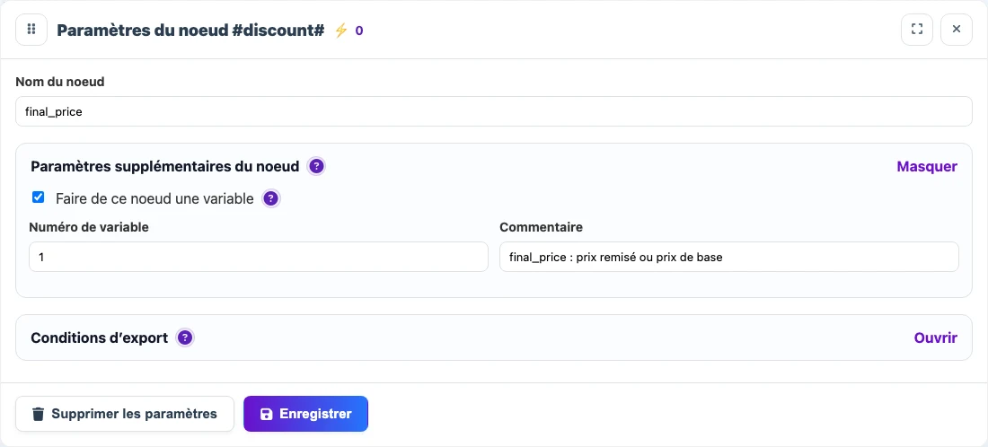 Configuration de final_price comme variable