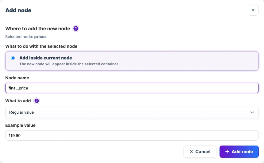 Adding the final_price node in the XML snapshot
