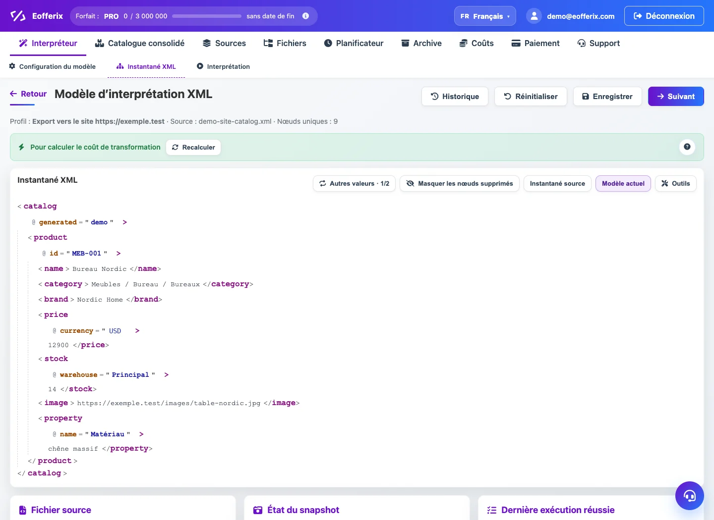 Snapshot XML fournisseur dans Eofferix