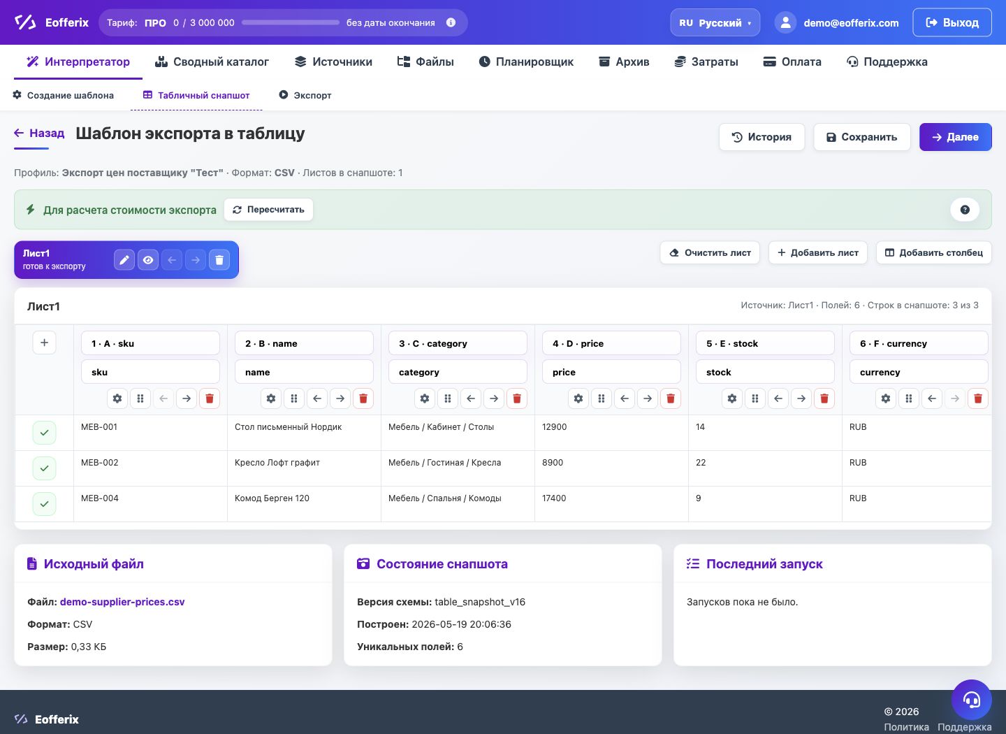 Планировщик повторяющихся полей для таблиц — Eofferix