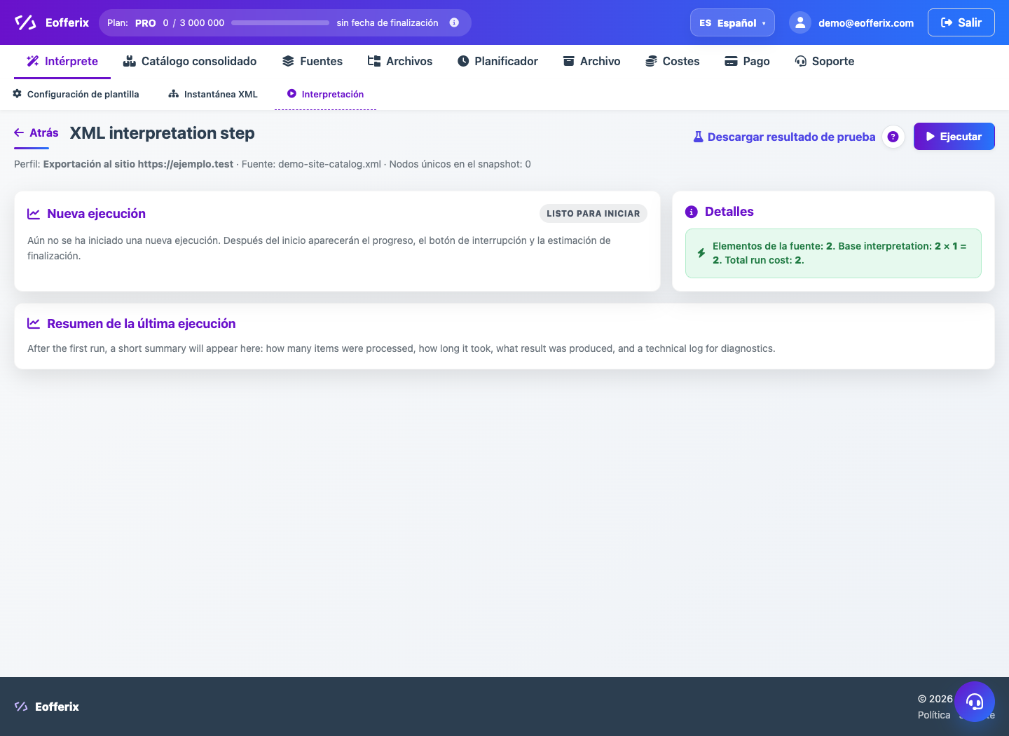 Interpretación y exportación — Eofferix