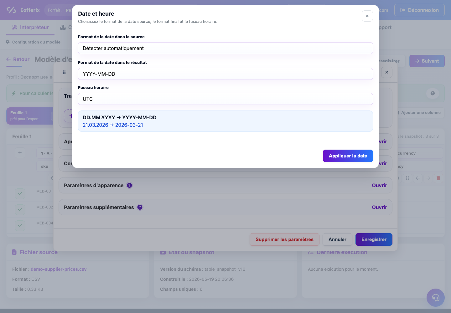 Comment convertir les dates des fournisseurs au format requis — Eofferix