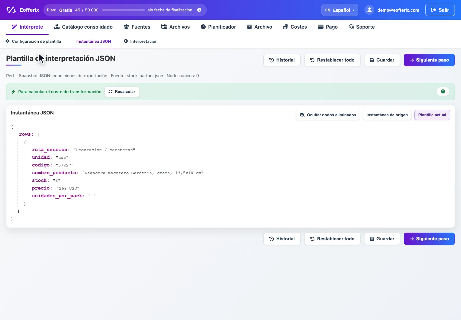 Animación en snapshot JSON: abrir los ajustes de precio, añadir una condición no vacía antes de transformaciones y guardar
