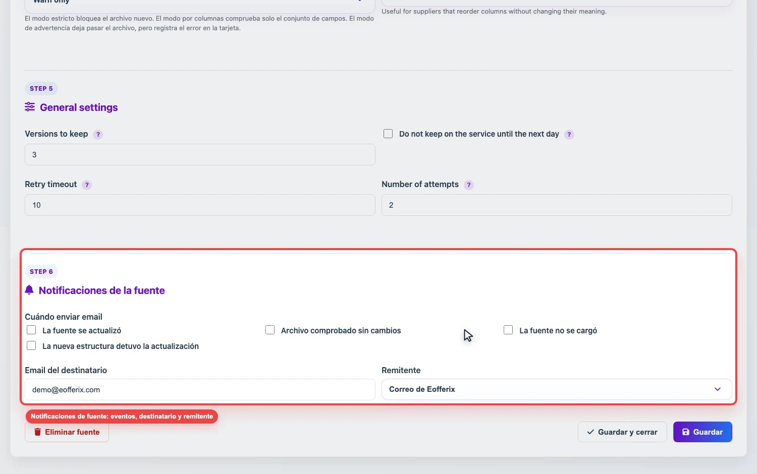 Abrir imagen ampliada Captura de notificaciones de fuente en Eofferix