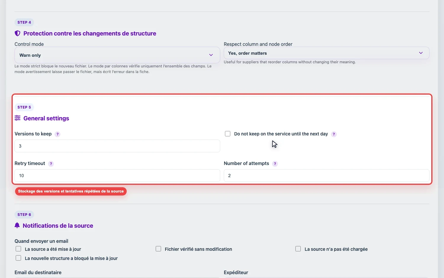 Ouvrir l’image en grand Capture du stockage de versions et des tentatives de source dans Eofferix