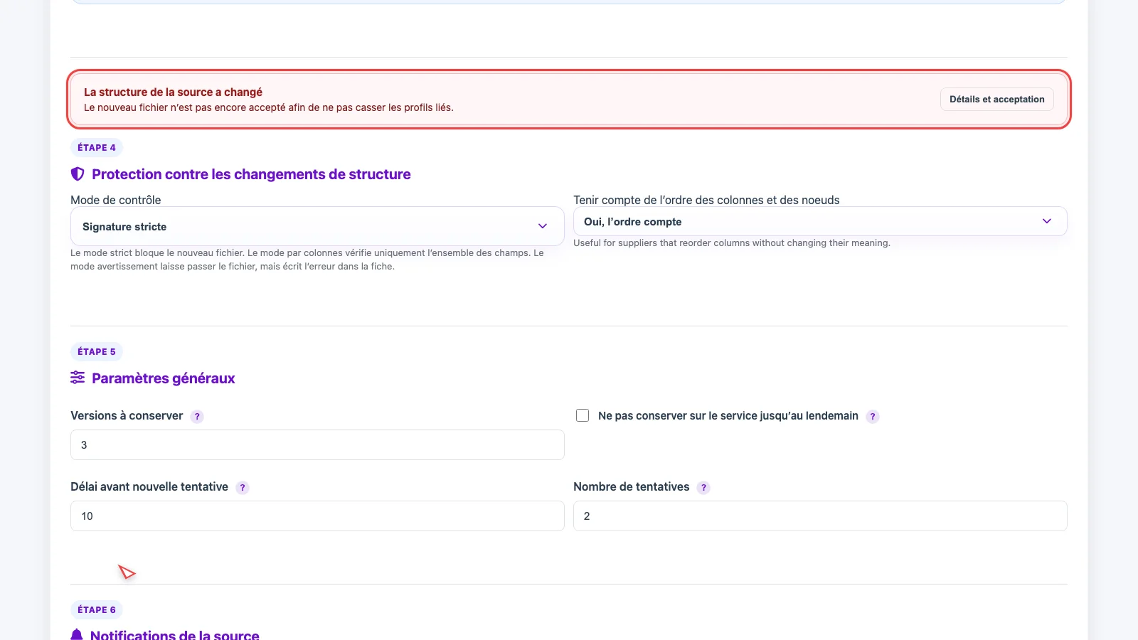 Animation d’acceptation d’une nouvelle structure de source dans Eofferix