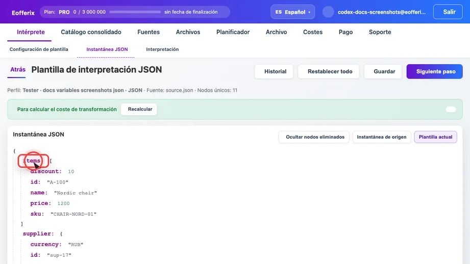 Animación para activar una variable en el editor JSON de Eofferix
