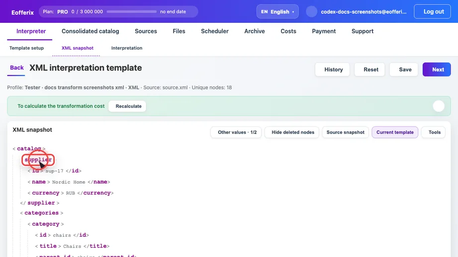 Animation of enabling a variable in the Eofferix XML editor