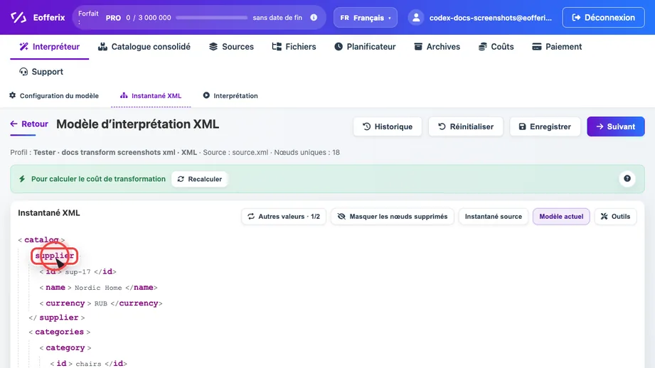 Animation pour activer une variable dans l’éditeur XML Eofferix