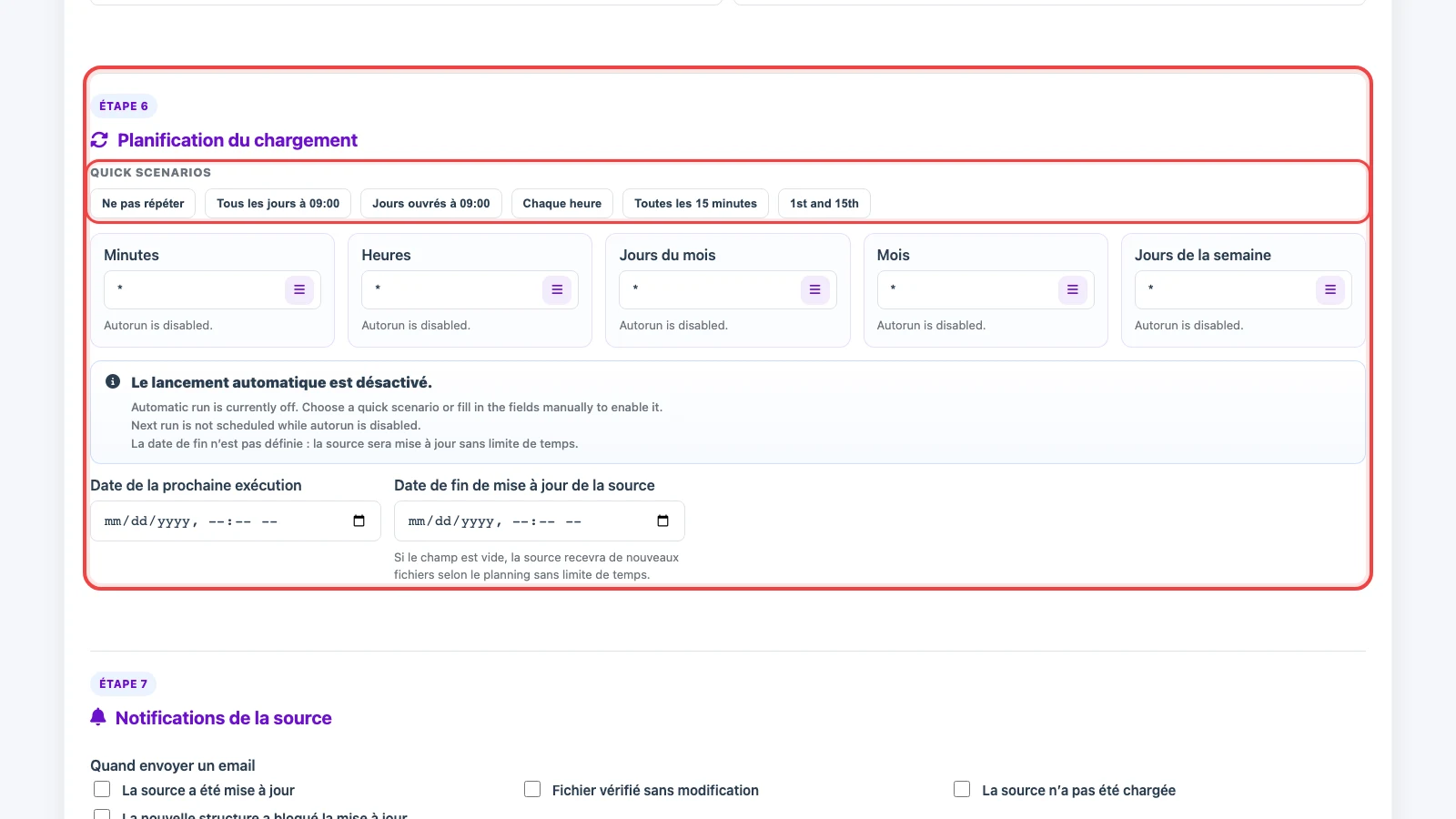 Planning de mise à jour d’une source URL