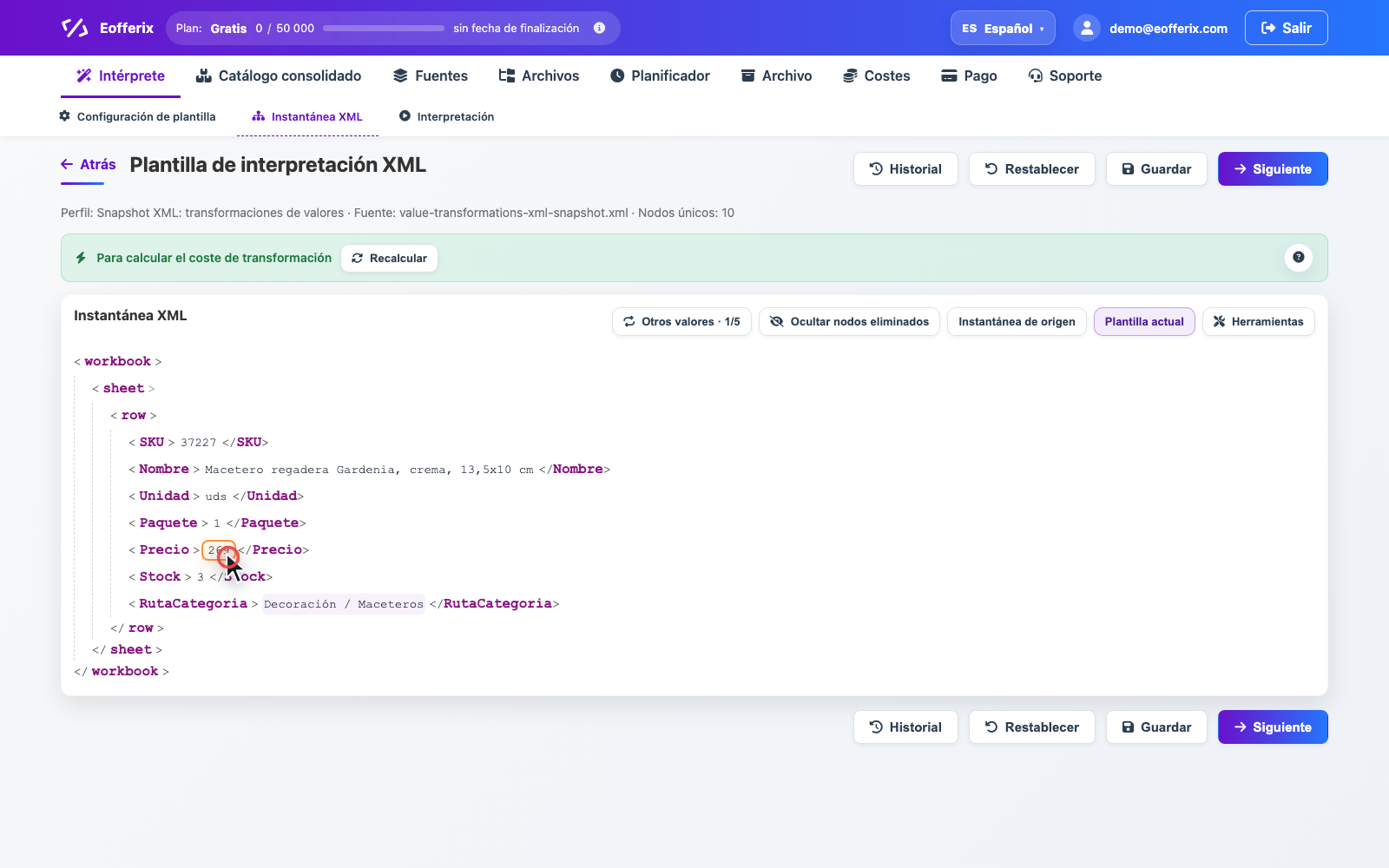 Abrir imagen en grande Animación para abrir la ventana de transformaciones en un snapshot XML