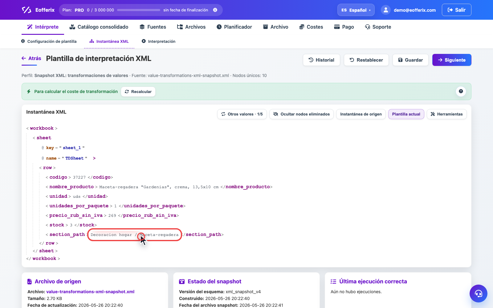 Animación de apertura de la ventana de transformaciones en el editor XML Animación de apertura de la ventana de transformaciones en el editor XML