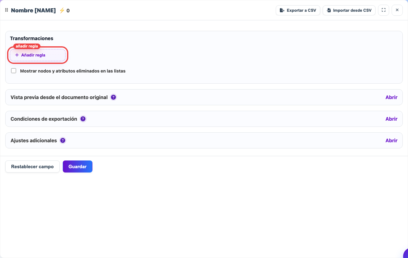 Animación de creación de una cadena de reglas para el nombre del producto Animación de creación de una cadena de reglas para el nombre del producto