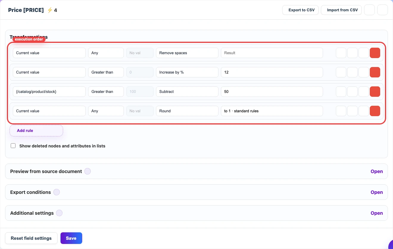 Sequential price transformations with a neighboring stock field check