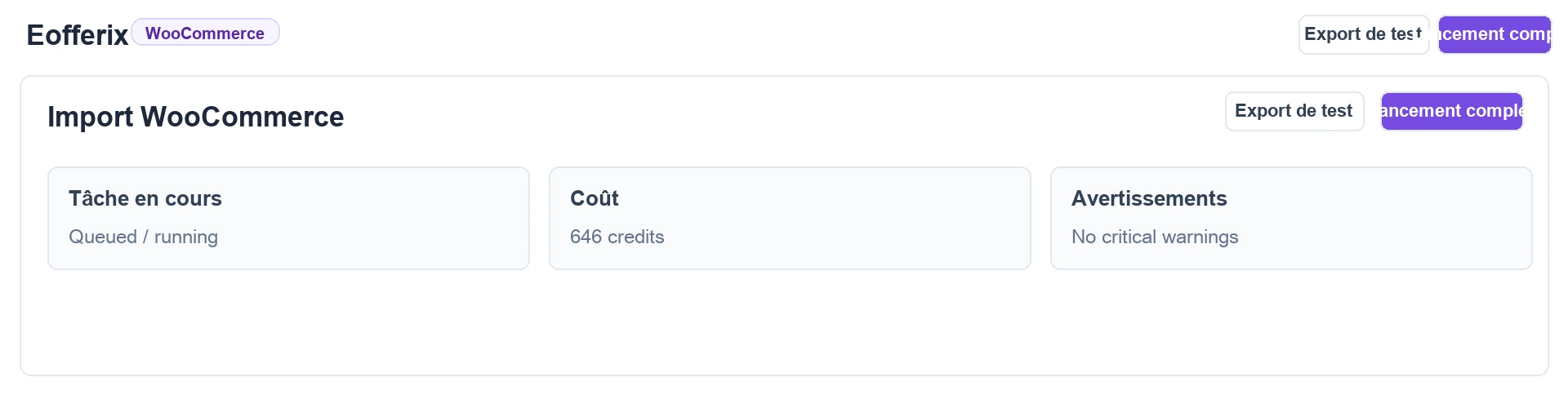 Ouvrir l’image en grand Ecran de lancement de l’import WooCommerce