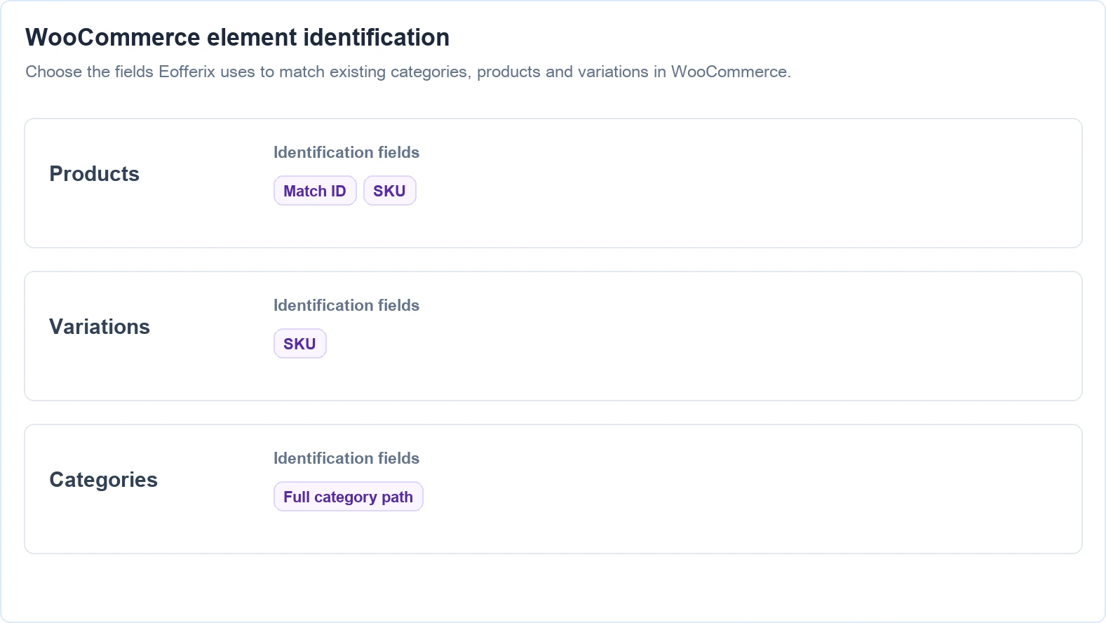 Identification fields for WooCommerce objects