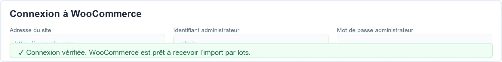 Verification reussie de la connexion WooCommerce