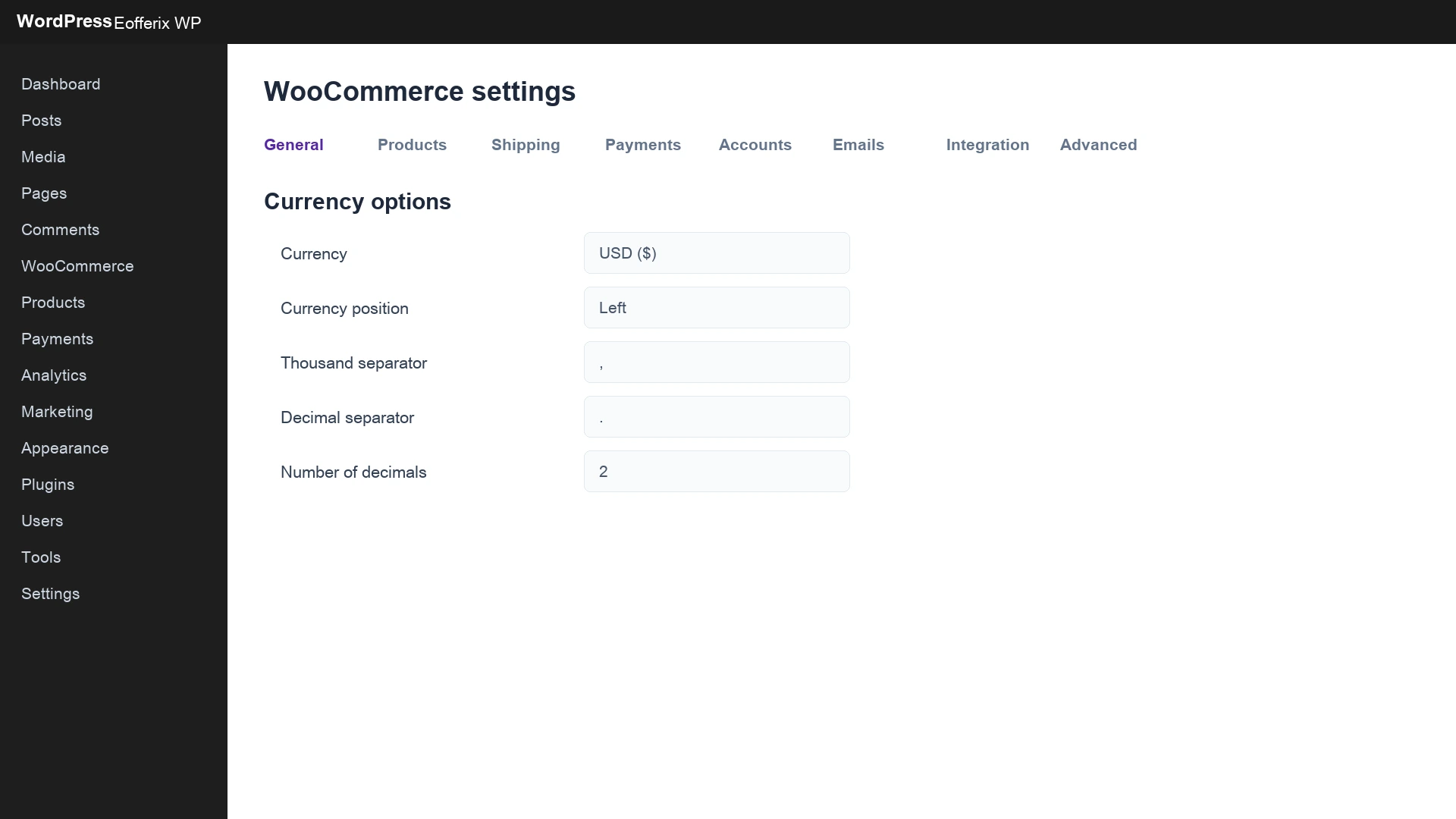 Open image larger WooCommerce store currency settings